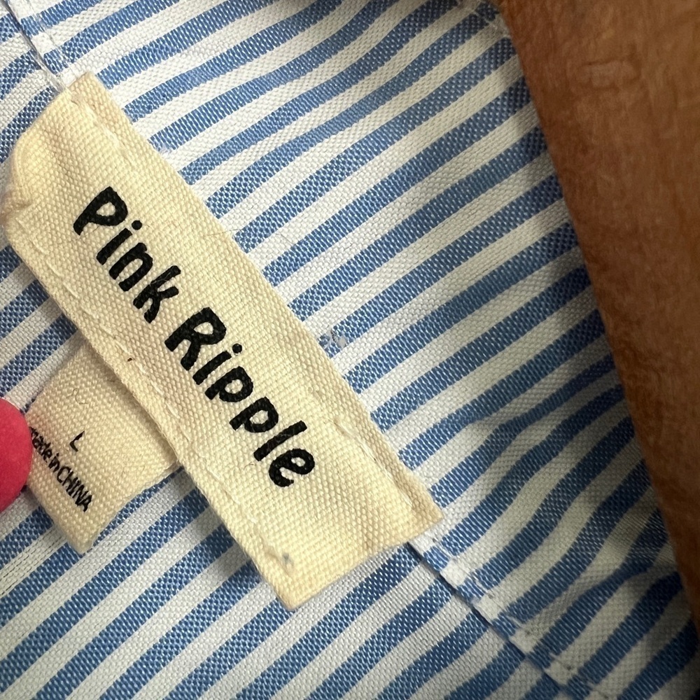 Pink Ripple Blue Striped Button-Up Dress - Picture 3 of 7